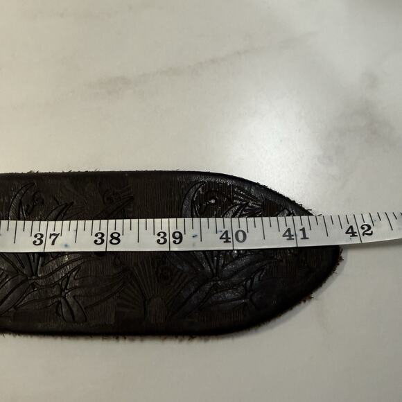 BRAVE Beltworks Wide Tooled Italian Leather Belt Size 34 Brown Boho Handcrafted main image 6